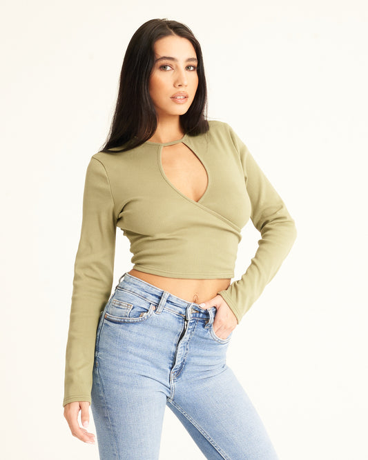 Sage Green Ribbed Crossover Top