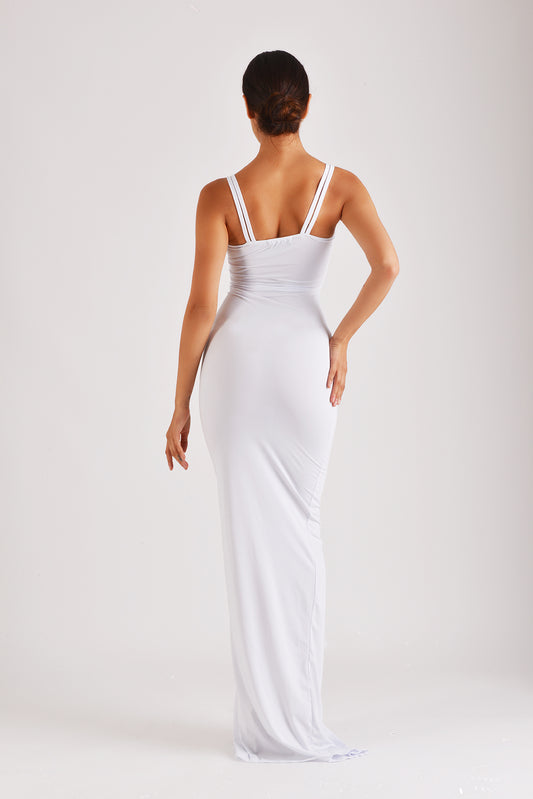 White Maxi Dress with Gather Detail