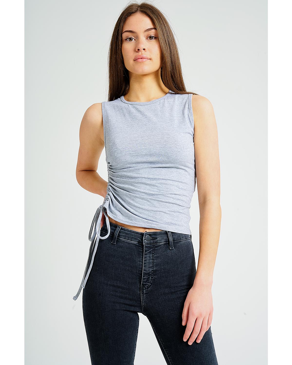 Grey Sleeveless Ruched Top