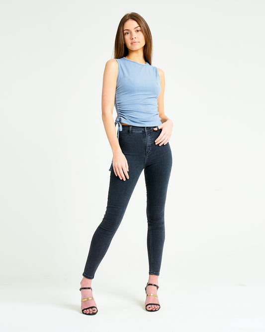 Dusty Blue Sleeveless Ruched Top