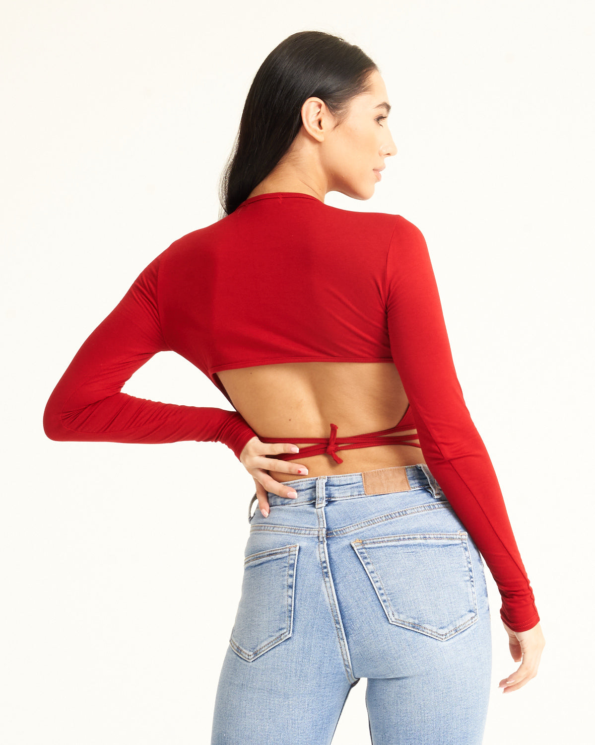 Red Long Sleeve Top with Ties