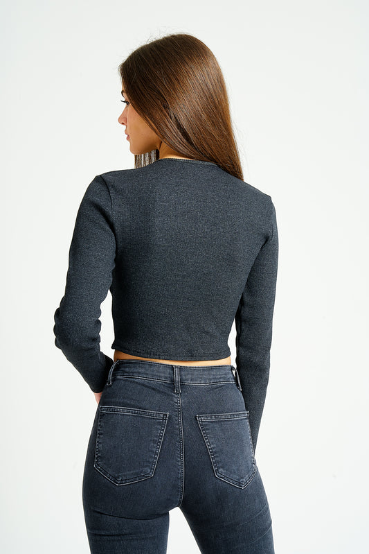 Charcoal Ribbed Crossover Top
