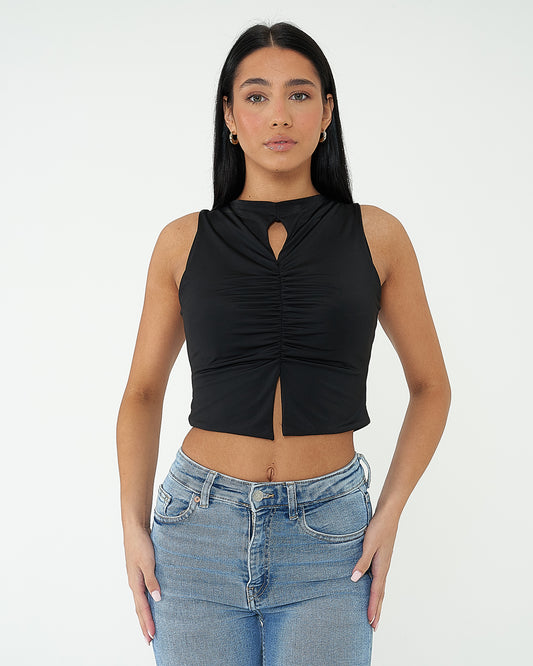 Black Ruched Front Top