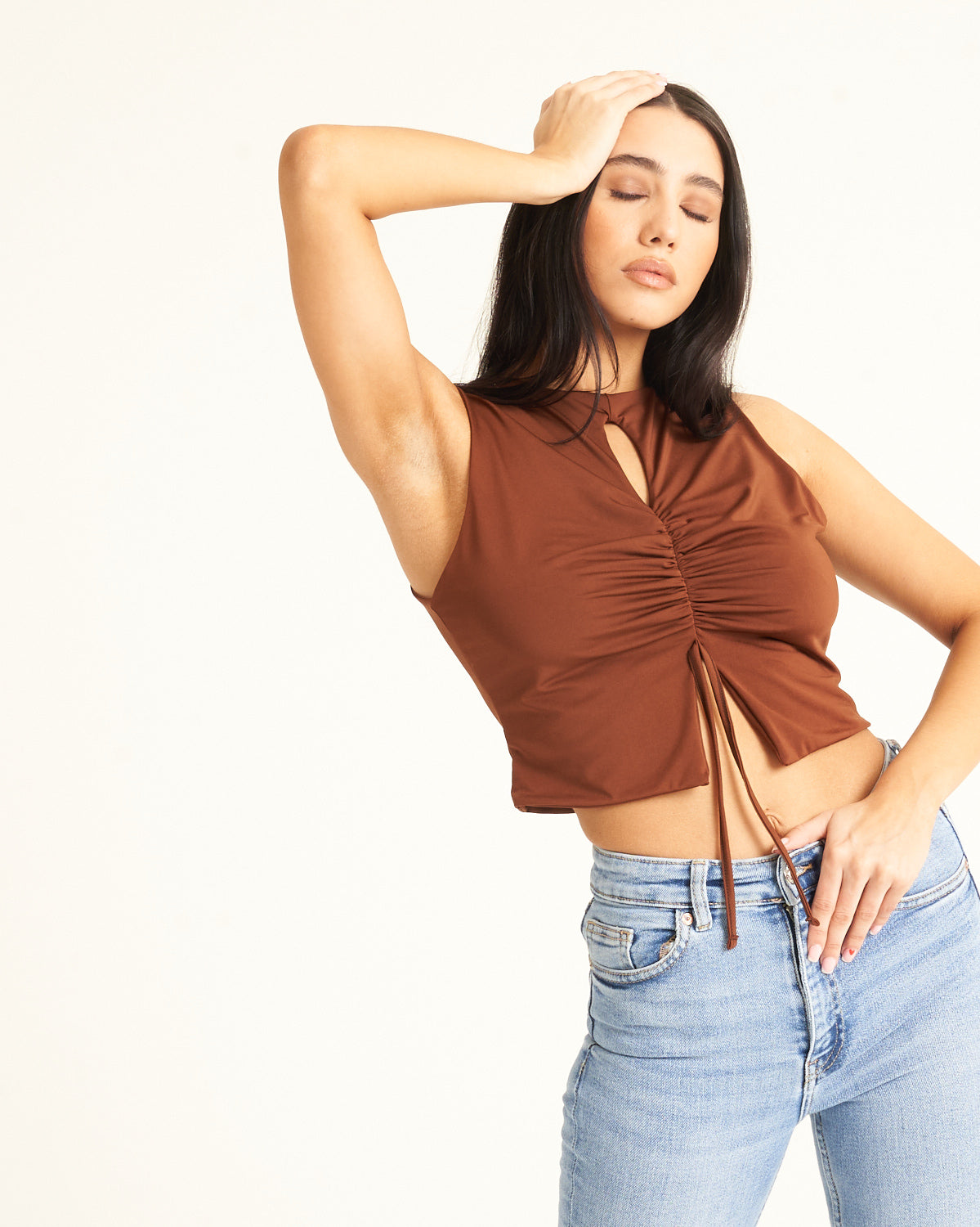 Chocolate Ruched Front Top
