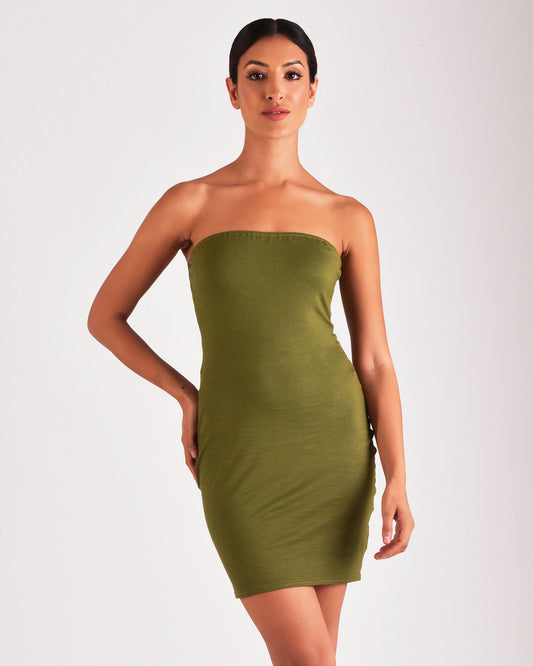 Olive Bandeau Mini Dress