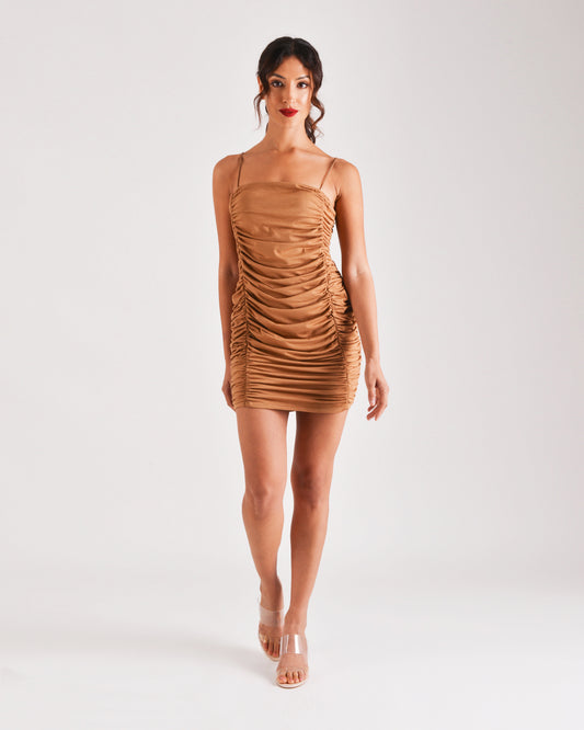Sand Viscose Extreme Ruched Dress