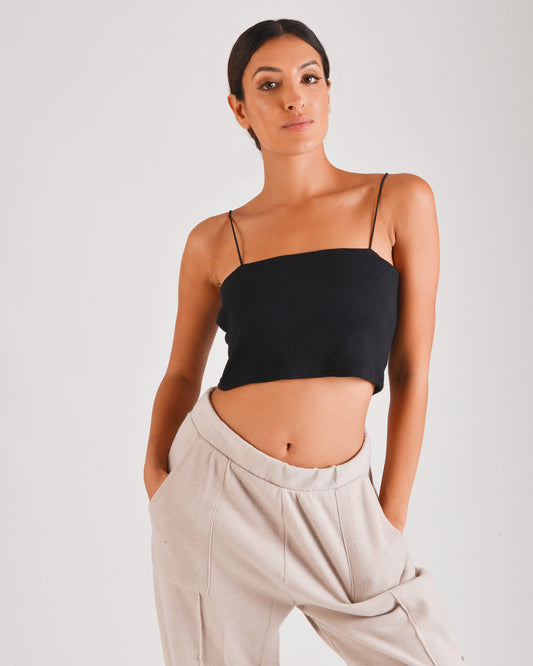 Black Ribbed Cropped Cami Top