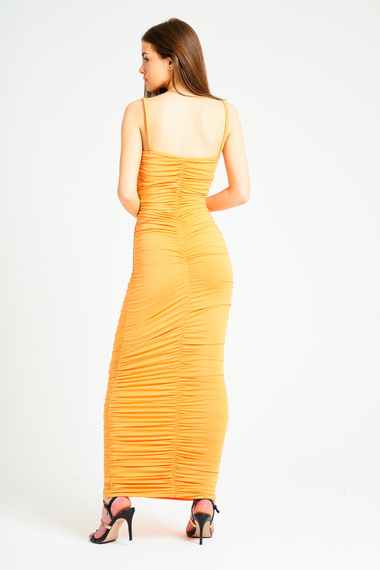 Orange Gathered Detail Maxi Dress