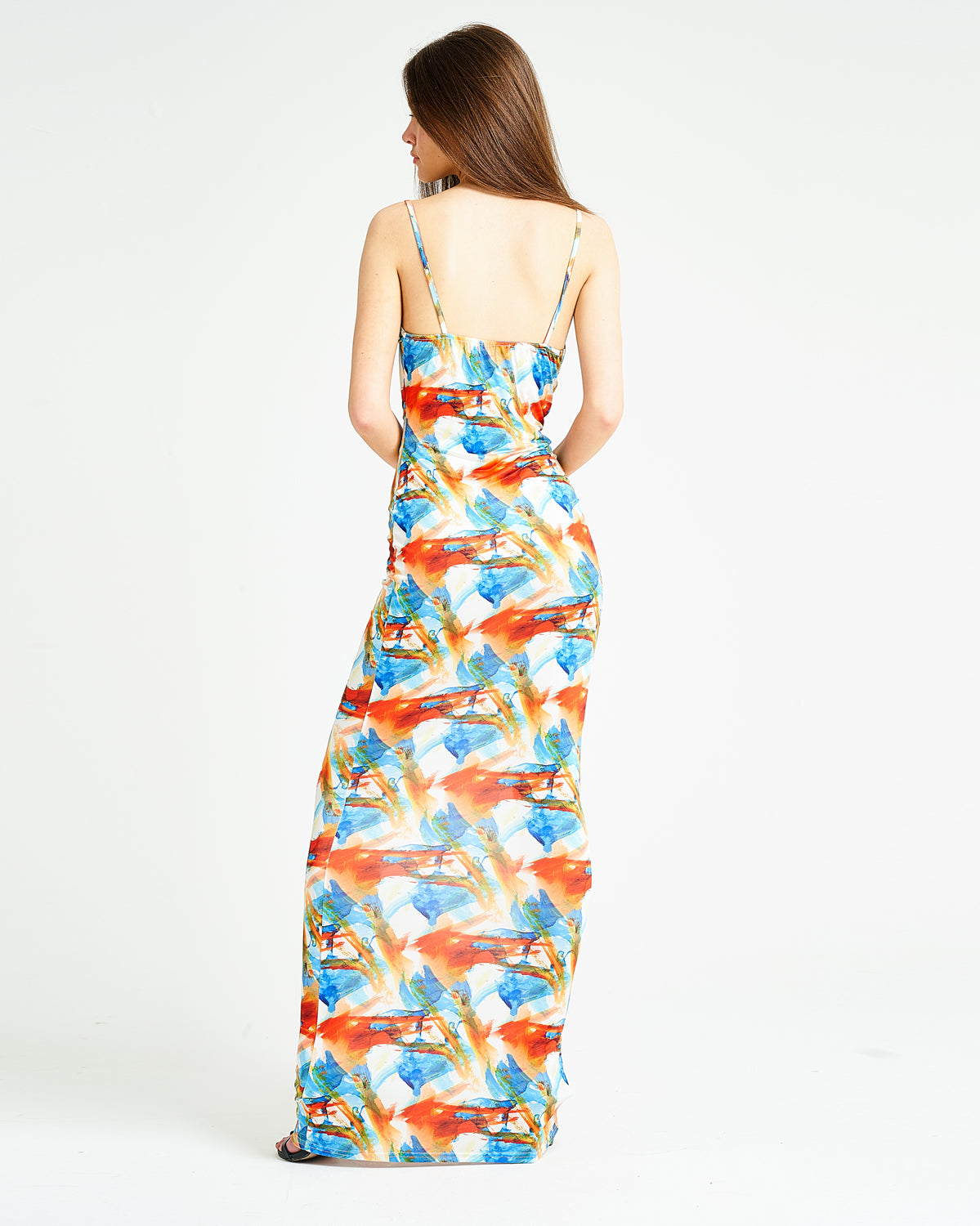 Abstract Print Slinky Maxi Dress
