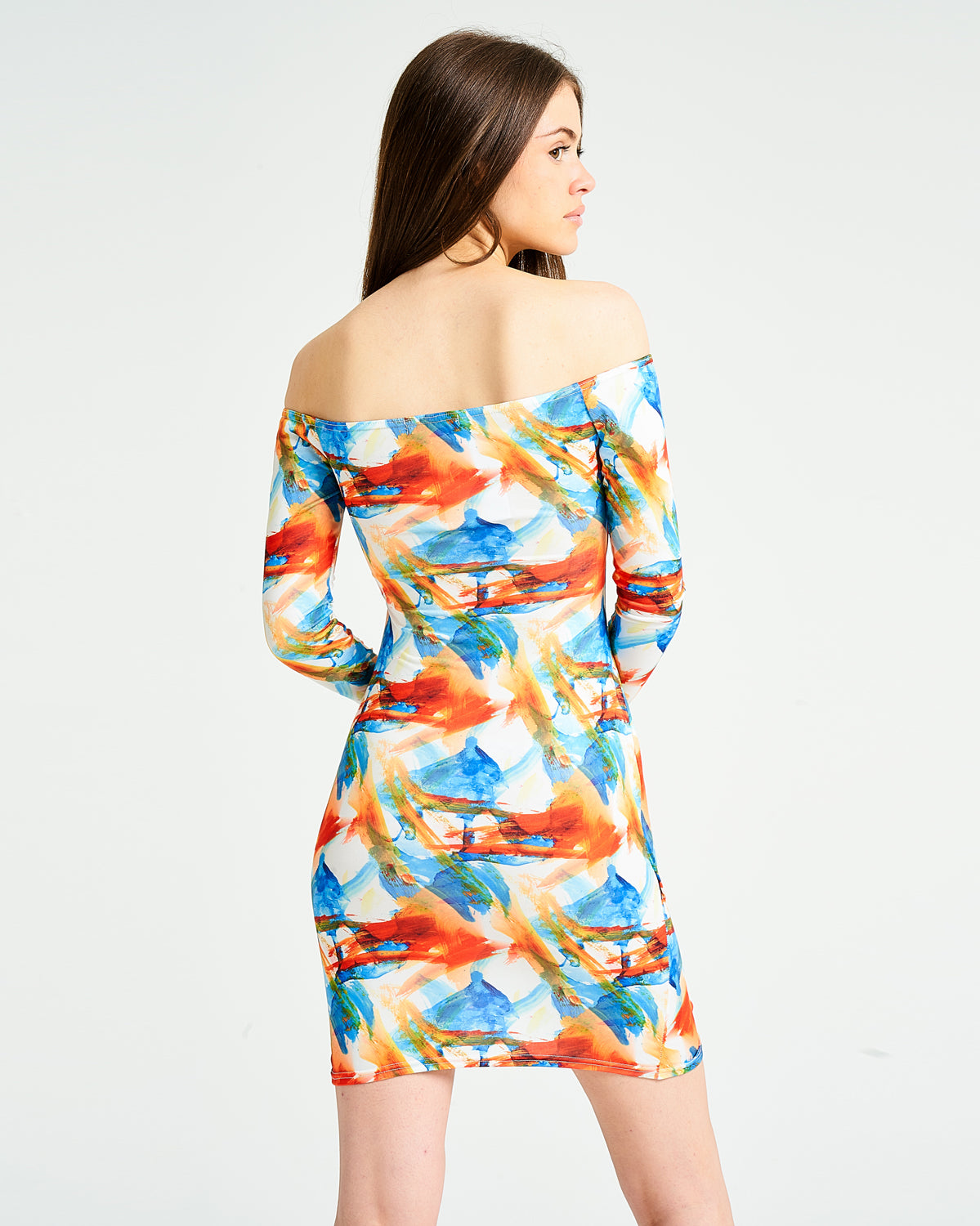 Abstract Print Off The Shoulder Dress